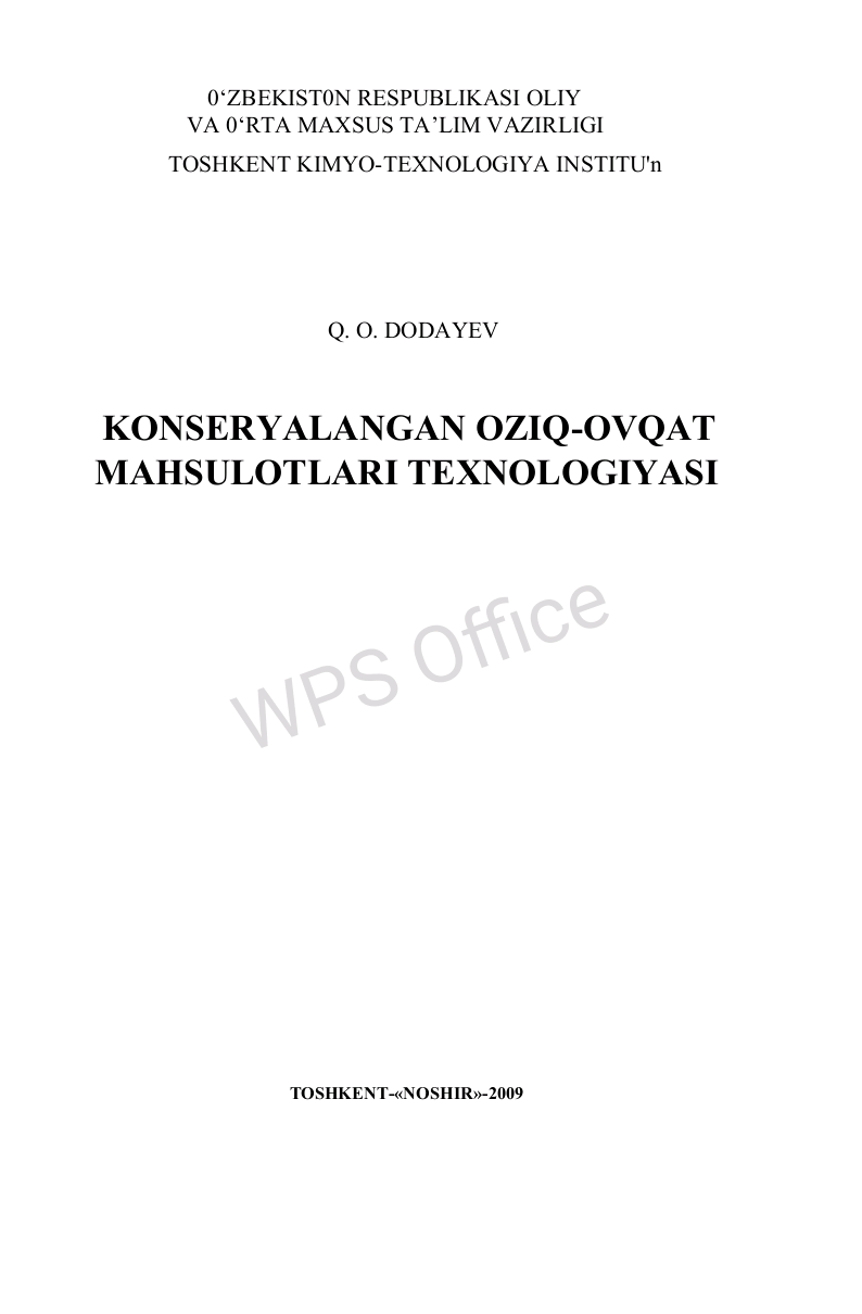 Konservalangan oziq-ovqat mahsulotlari texnologiyasi