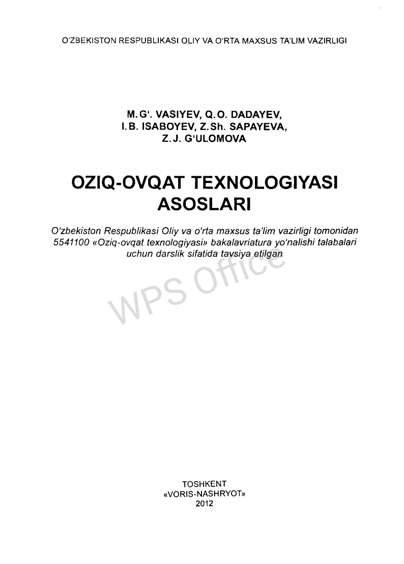 Oziq-ovqat texnologiyasi asoslari