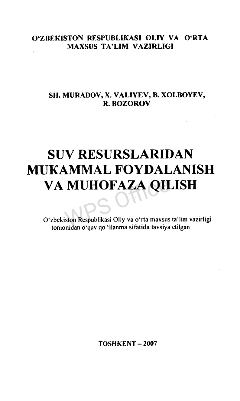 Suv resurslaridan mukammal foydalanish va muhofaza qilish
