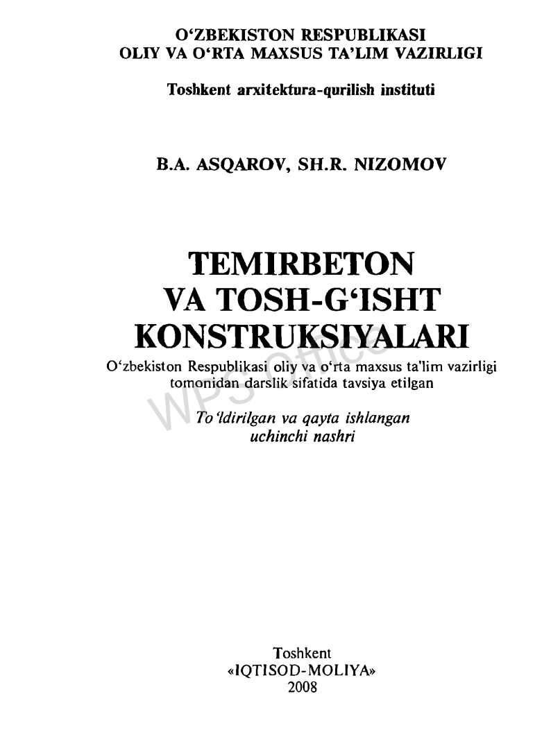 Temirbeton va tosh-g'isht konstruksiyalari