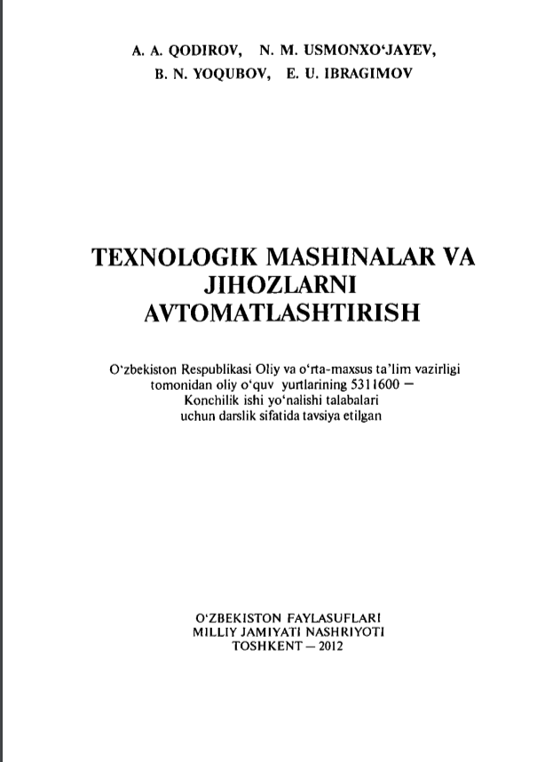 Texnologik mashinalar va jihozlarni avtomatlashtirish