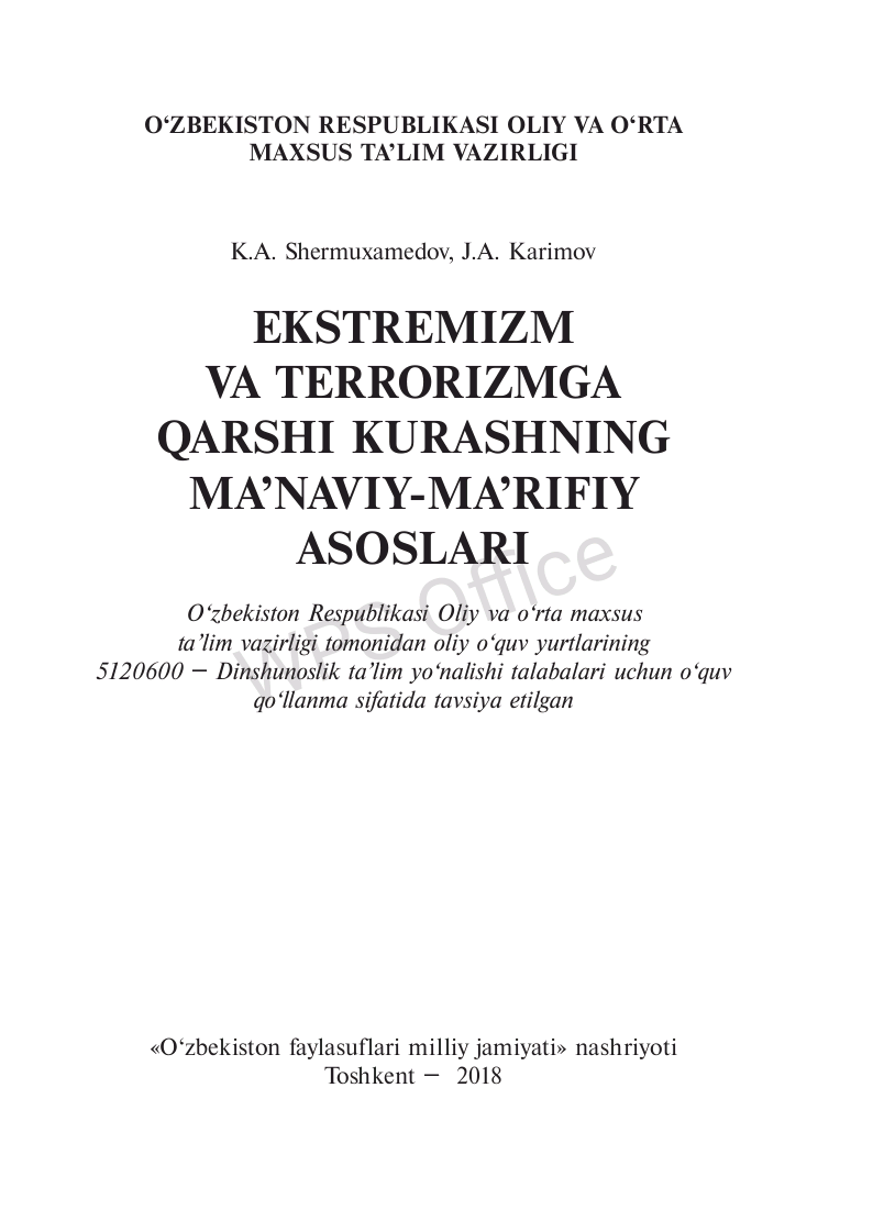Ekstremizm va terrorizmga qarshi kurashning ma'naviy-ma'rifiy asoslari