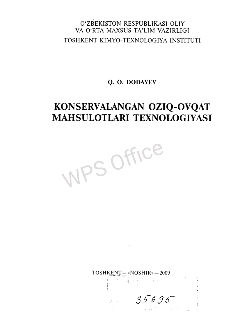 Konservalangan oziq-ovqat mahsulotlari texnalogiyasi