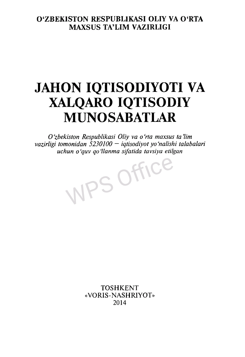 Jahon iqtisodiyoti va xalqaro iqtisodiy munosabatlar