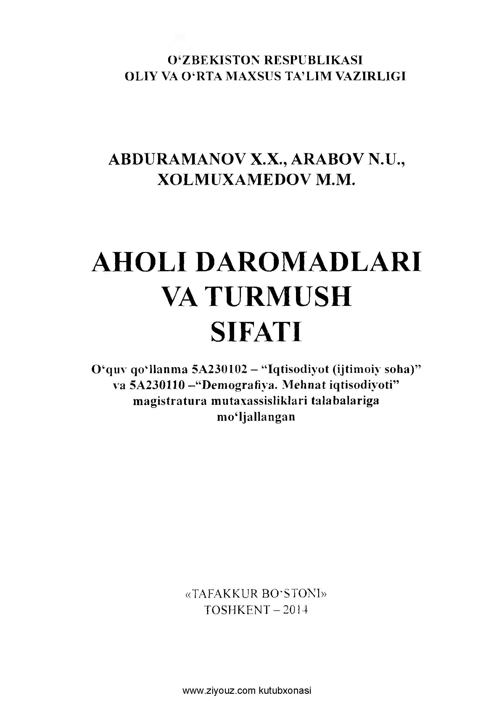 Aholi daromadlari va turmush sifati