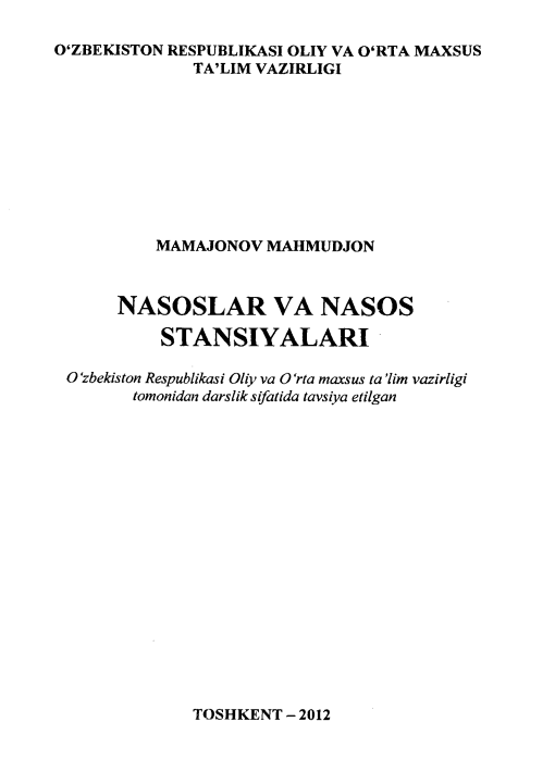 Nasoslar va nasos stansiyalari