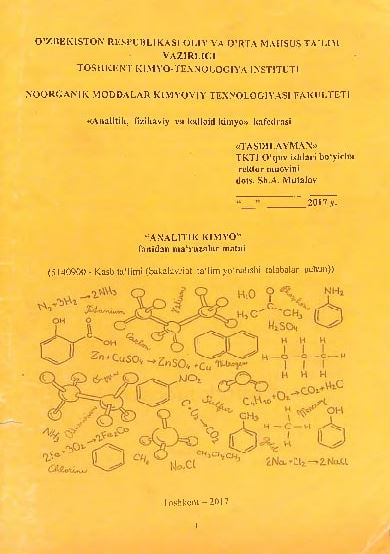 Analitik kimyo fanidan ma'ruzalar matni