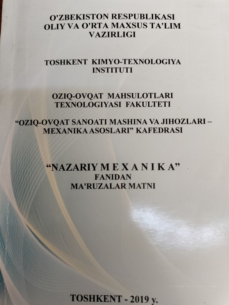 Nazariy Mexanika fanidan Ma'ruzalar matni