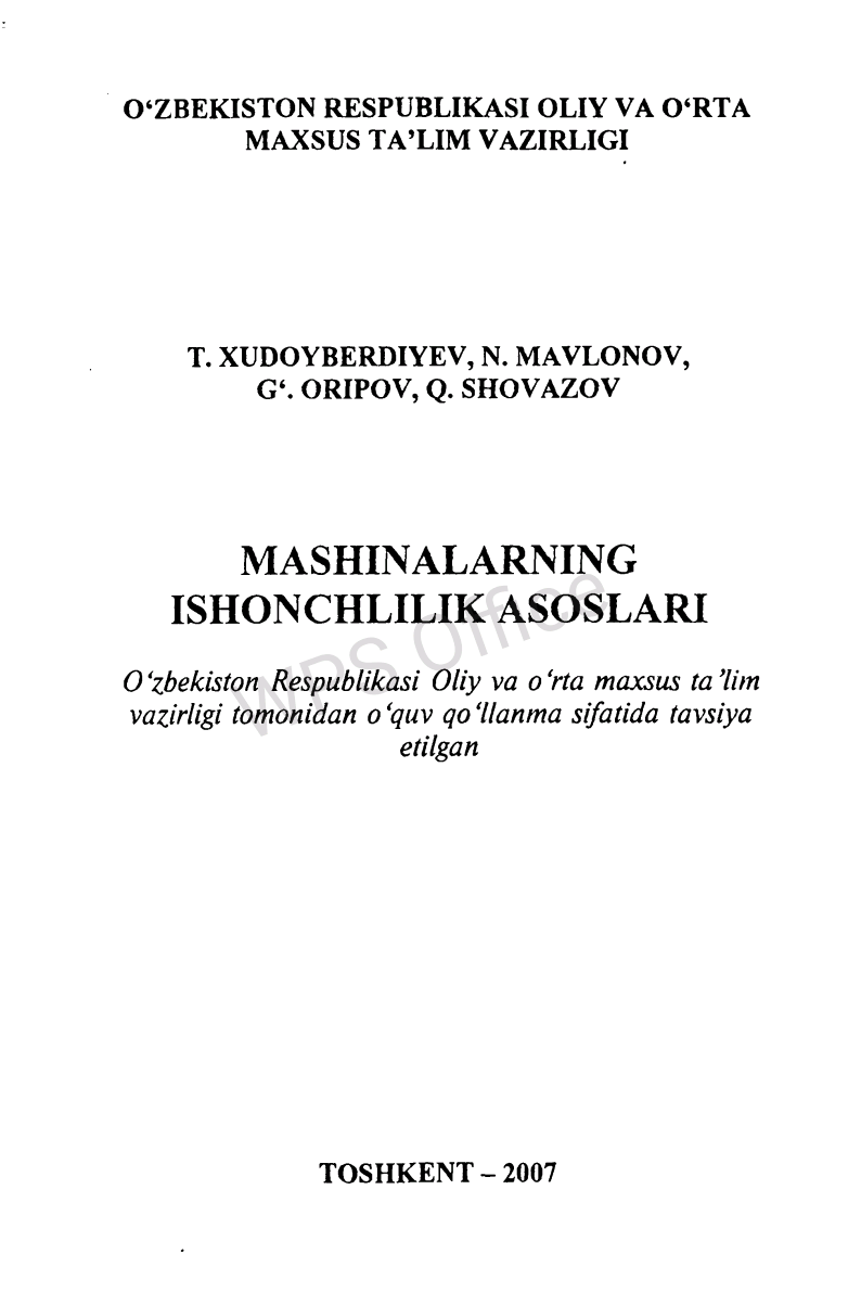 Mashinalarning ishonchlilik asoslari