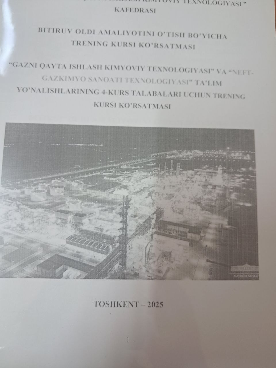Gazni qayta ishlash kimyoviy texnologiya va neftgazkimyo sanoati texnologiyasi