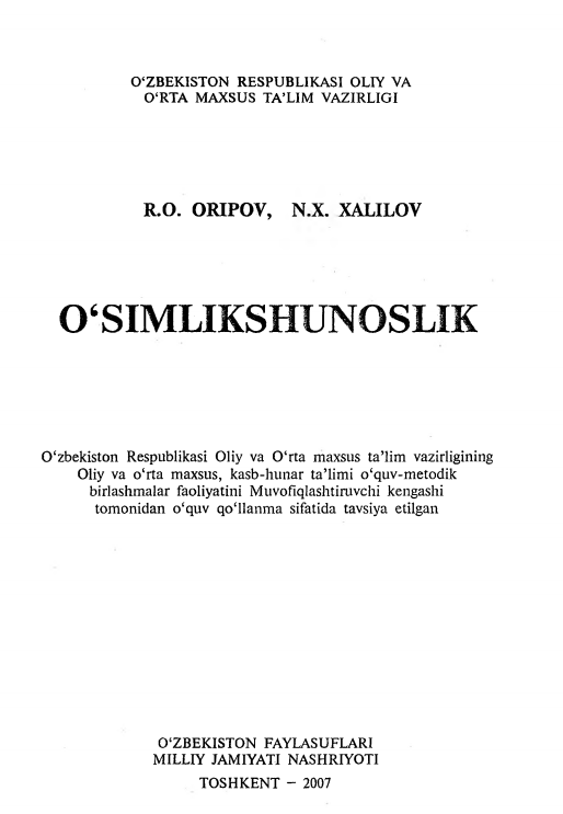 O'SIMLIKSHUNOSLIK